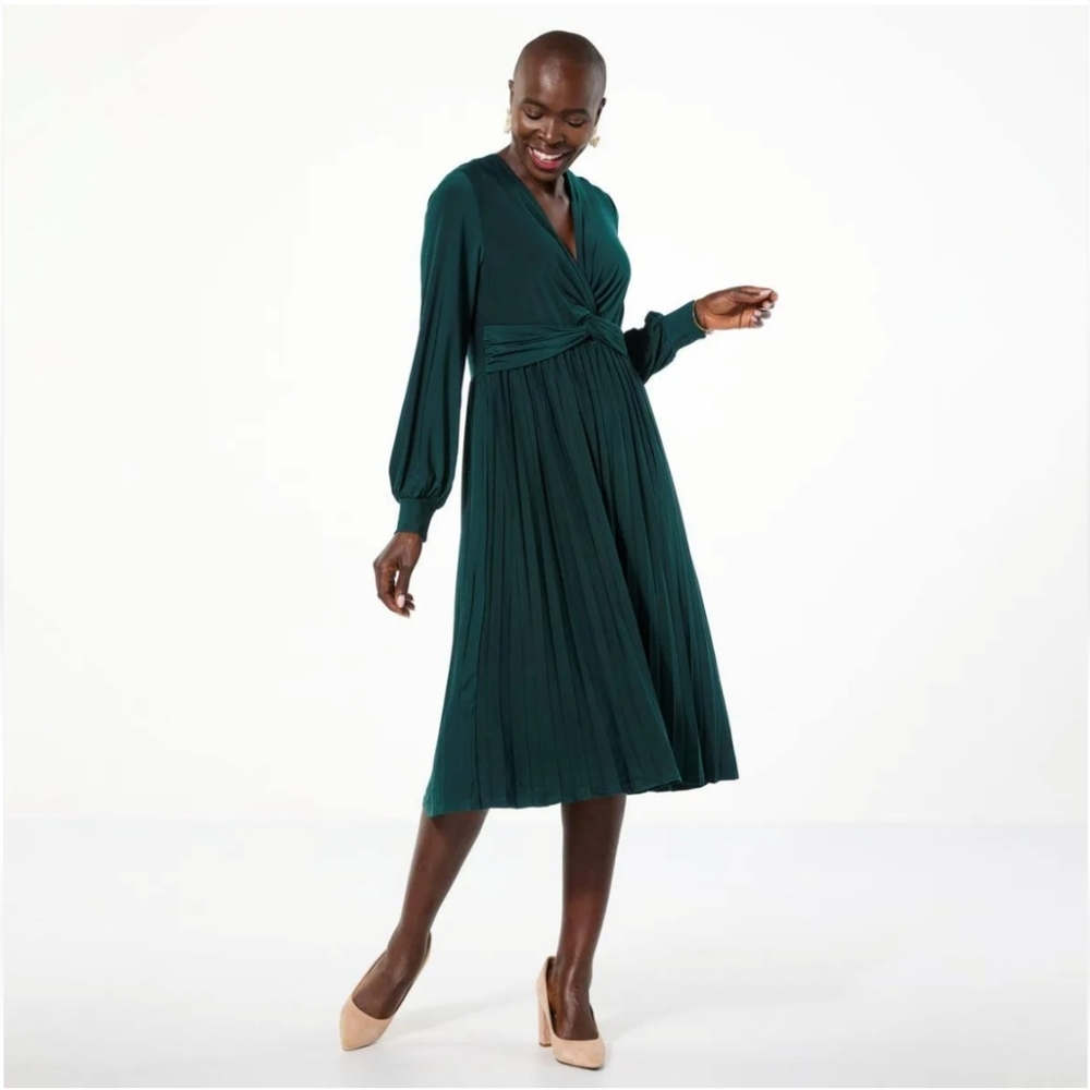 Nina Leonard Green Midi A-Line Dress, Size XS, NWOT